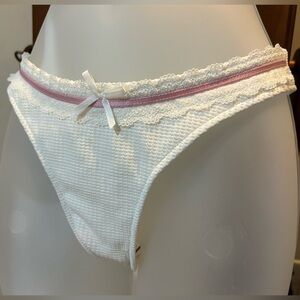 Frankie's Bikinis White- cream and Pink Lace Trim Bikini Bottom